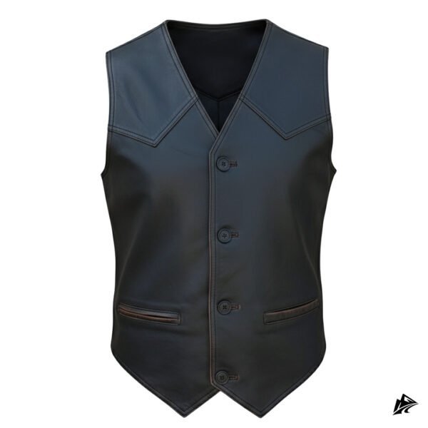 Distressed black western leather vest