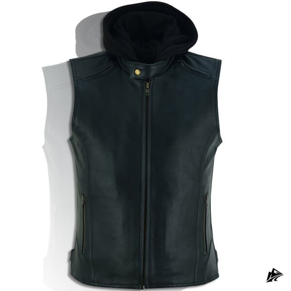 Black leather vest with removable hoodie