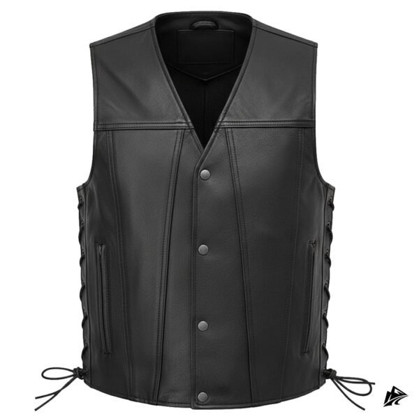 Men's black leather vest with lace-up sides
